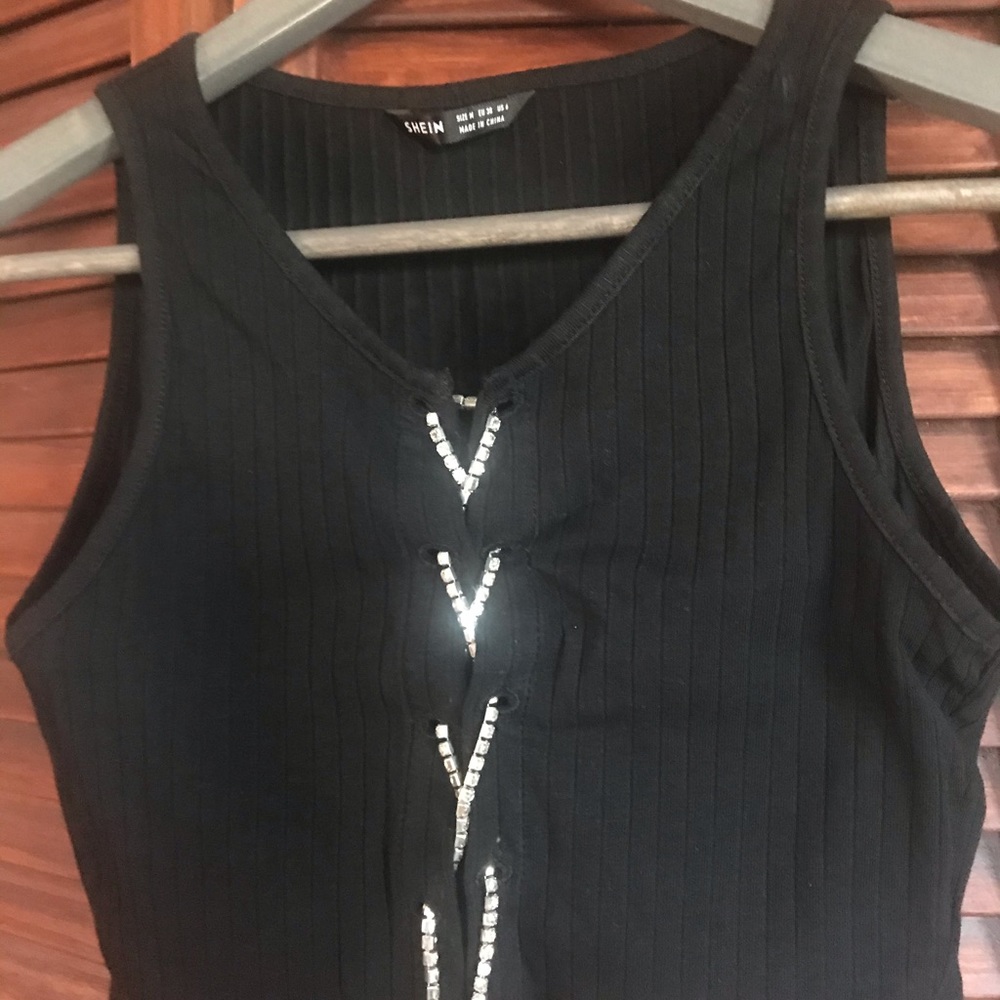 SHEIN Rhinestone Lace Up Knit